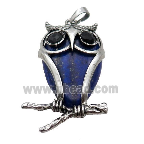 Blue Lapis Lazuli Owl Pendant Alloy Antique Silver