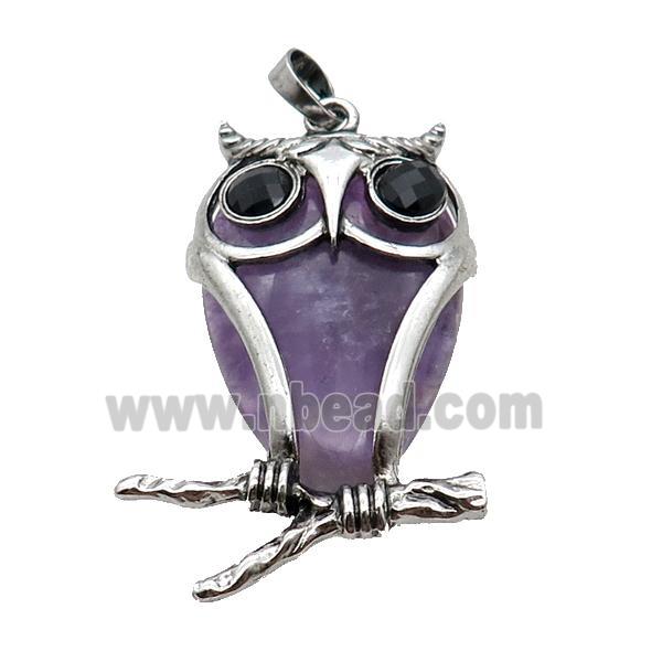 Purple Amethyst Owl Pendant Alloy Antique Silver