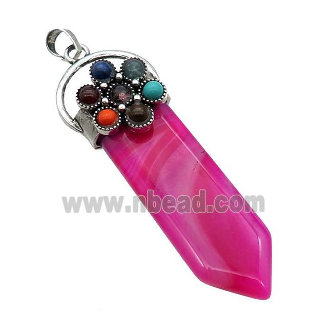 Hotpink Dye Agate Arrowhead Pendant Chakra Antique Silver