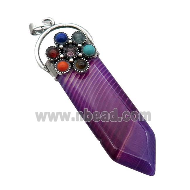 Purple Dye Agate Arrowhead Pendant Chakra Antique Silver