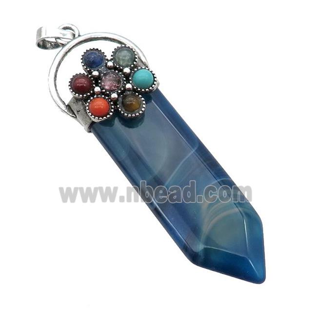 Blue Dye Agate Arrowhead Pendant Chakra Antique Silver