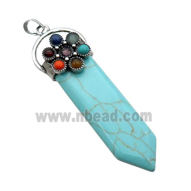 Blue Dye Turquoise Arrowhead Pendant Chakra Antique Silver