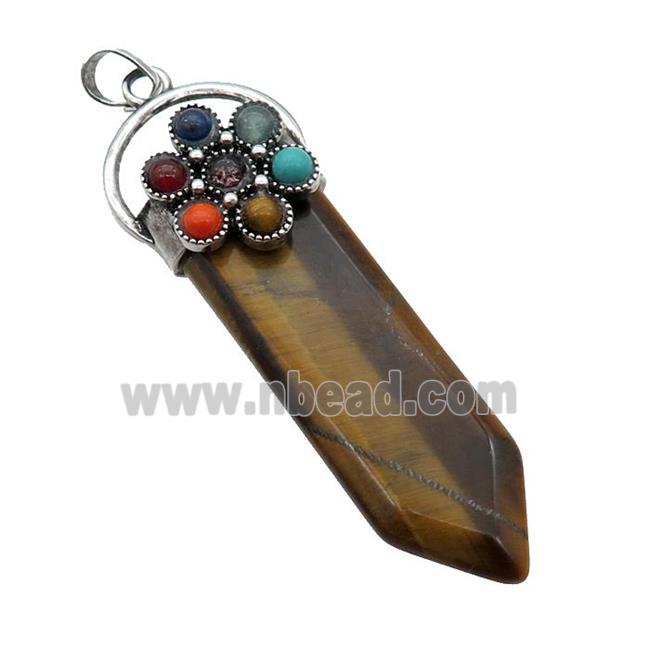 Tiger Eye Stone Arrowhead Pendant Chakra Antique Silver