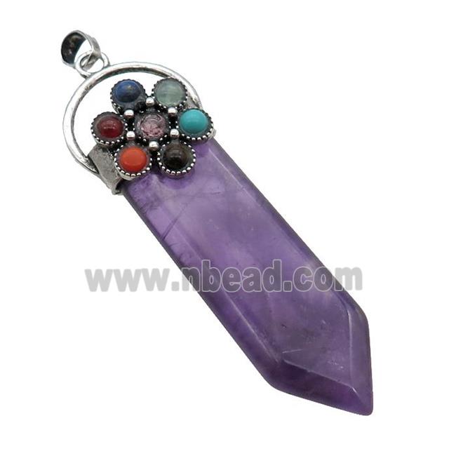 Purple Amethyst Arrowhead Pendant Chakra Antique Silver