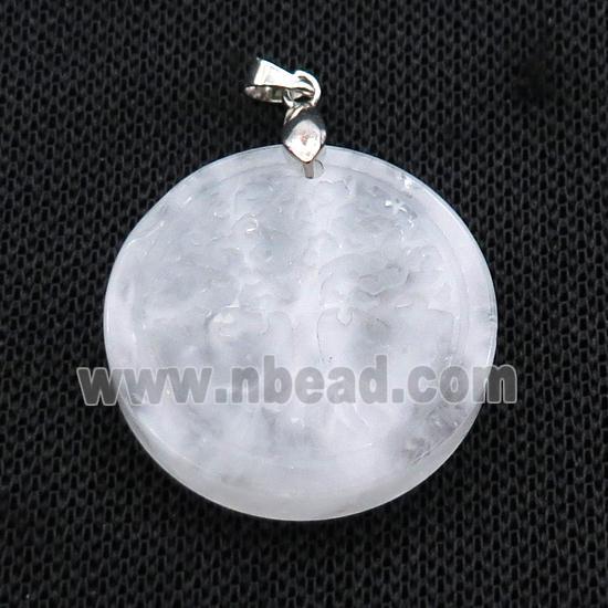 Clear Quartz Circle Pendant Tree Of Life Craved