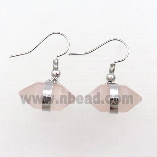 Pink Rose Quartz Copper Hook Earring Bullet Platinum Plated