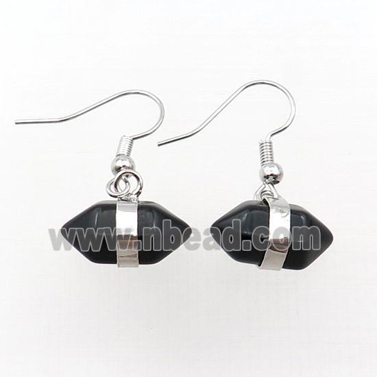 Black Onyx Agate Copper Hook Earring Bullet Platinum Plated