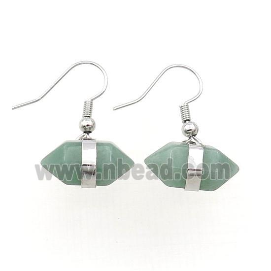 Green Aventurine Copper Hook Earring Bullet Platinum Plated