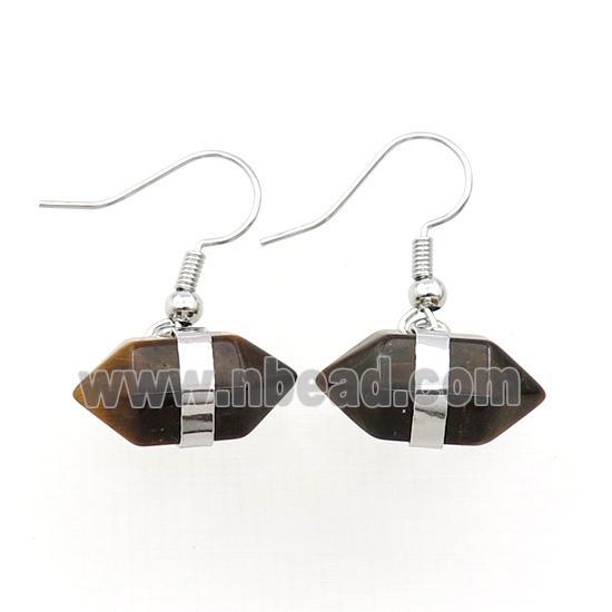 Tiger Eye Stone Copper Hook Earring Bullet Platinum Plated