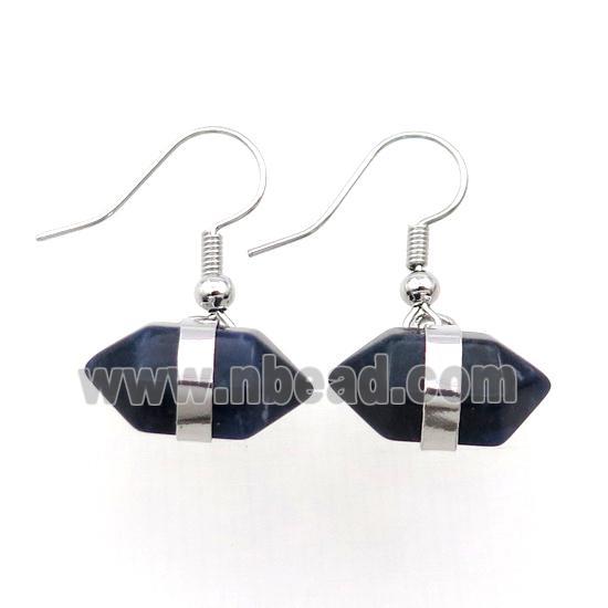 Blue Lapis Copper Hook Earring Bullet Platinum Plated