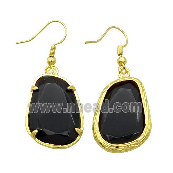 Black Onyx Agate Copper Hook Earring Gold Plated