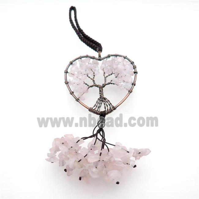 Pink Rose Quartz Chip Pendant Tree Of Life Antique Red