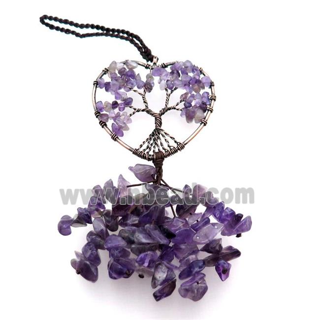 Purple Amethyst Chip Pendant Tree Of Life Antique Red