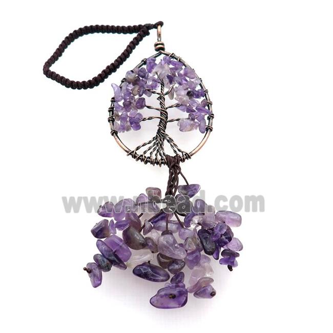 Purple Amethyst Chip Pendant Tree Of Life Antique Red