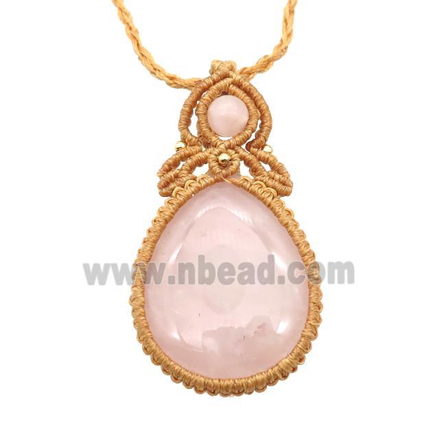 Pink Rose Quartz Macrame Necklace