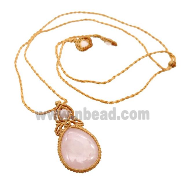 Pink Rose Quartz Macrame Necklace