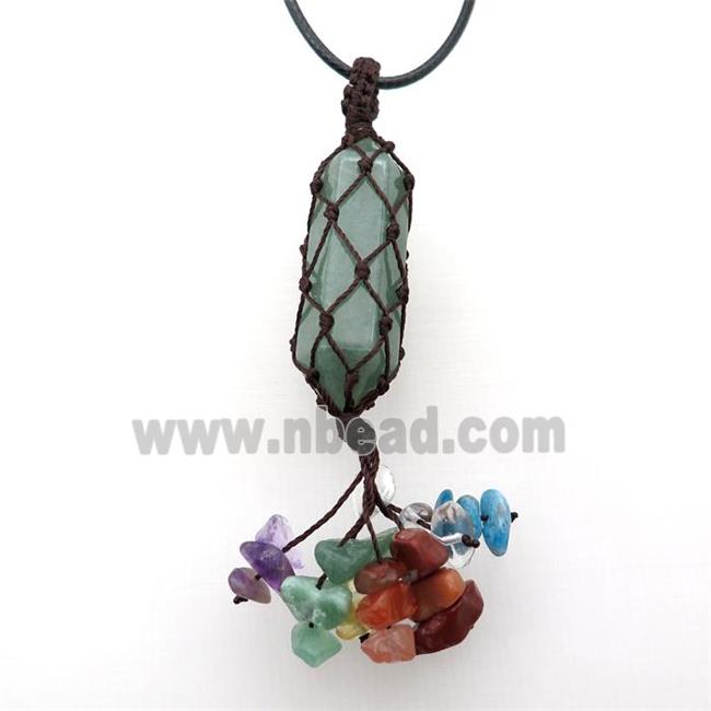 Green Aventurine Stick Necklace Gemstone Chakra Wire Wrapped