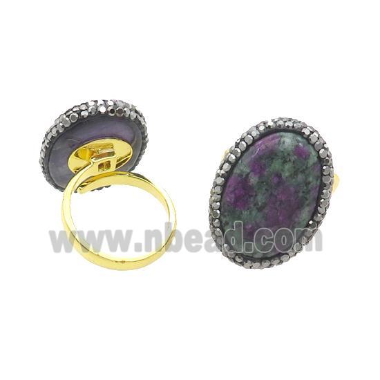 Ruby Zoisite Copper Ring Pave Rhinestone Adjustable Gold Plated