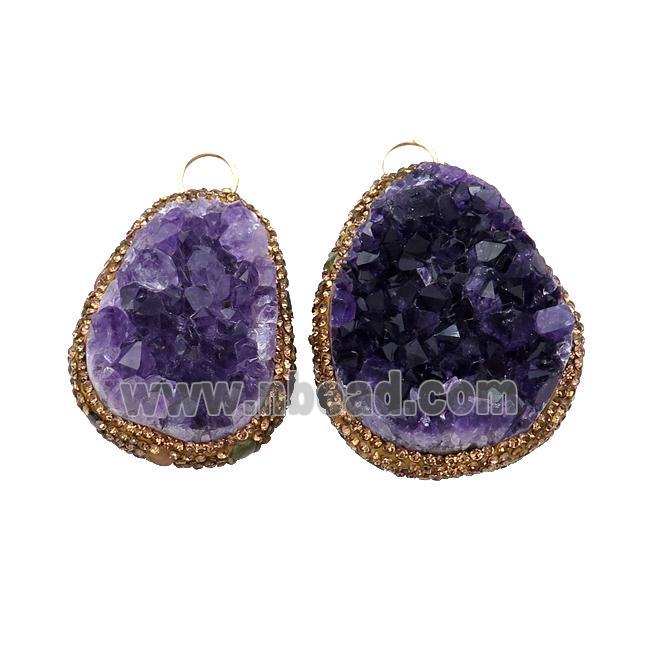 Amethyst Druzy Pendant Freeform Pave Rhinestone