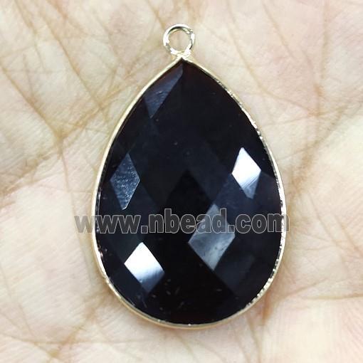 Black Onyx Agate Pendant Faceted Teardrop