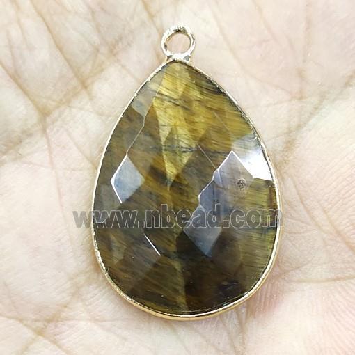 Tiger Eye Stone Pendant Faceted Teardrop