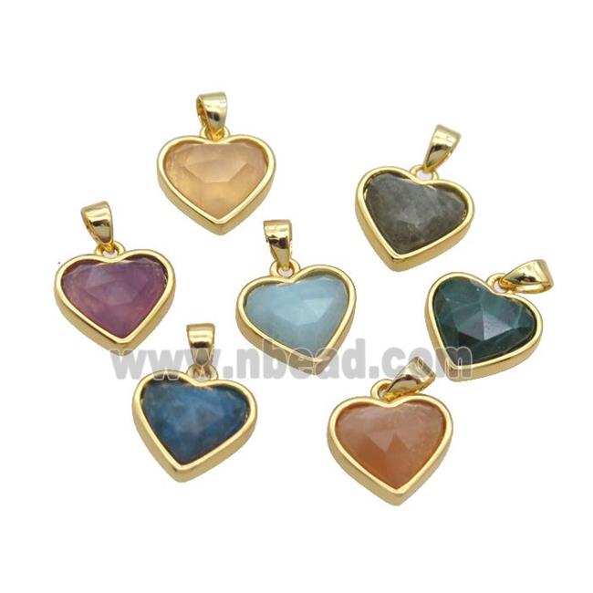 Mixed Gemstone Heart Pendant Gold Plated