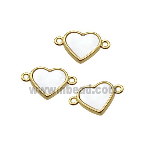 White Pearlized Shell Heart Connector Gold Plated