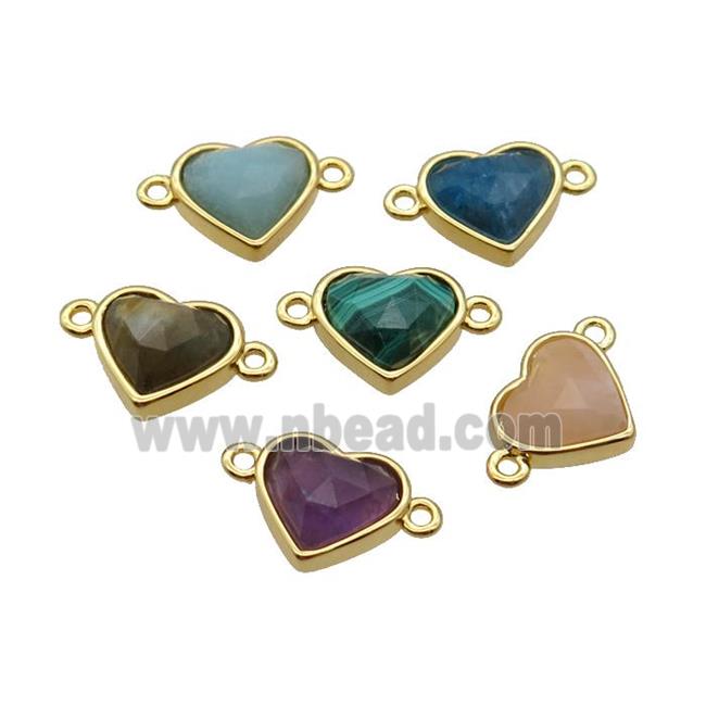 Mixed Gemstone Heart Connector Gold Plated