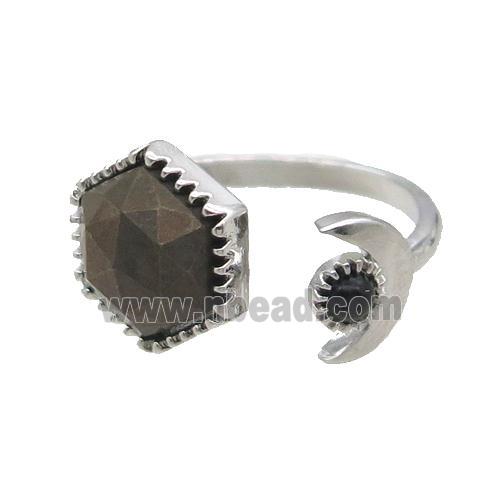 Pyrite Copper Ring Hexagon Platinum Plated