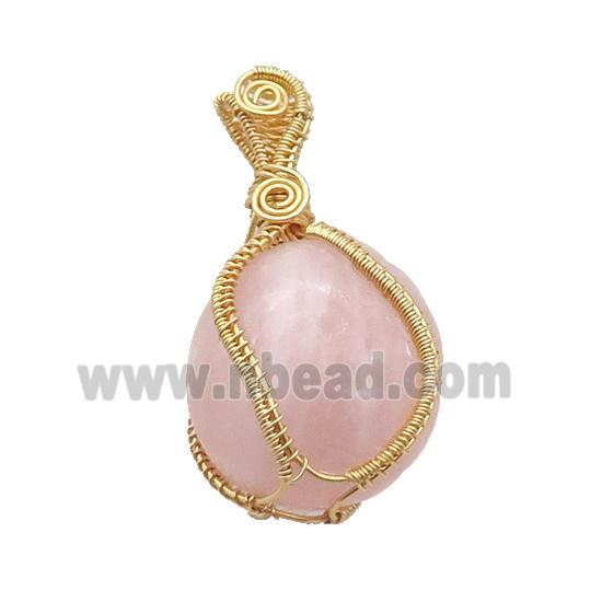 Pink Rose Quartz Nugget Pendant Freeform Wire Wrapped