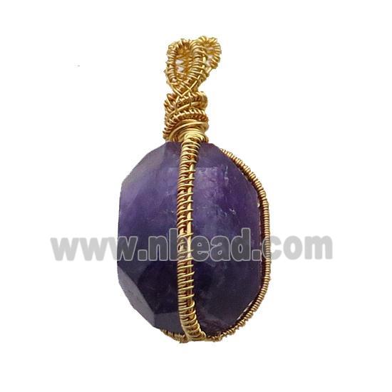 Purple Amethyst Pendant Freeform Wire Wrapped