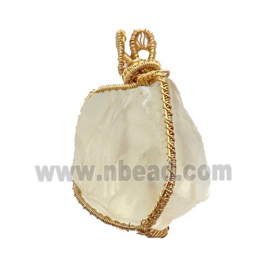 Lemon Quartz Nugget Pendant Freeform Wire Wrapped