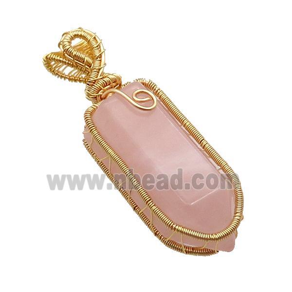 Pink Rose Quartz Bullet Pendant Wire Wrapped