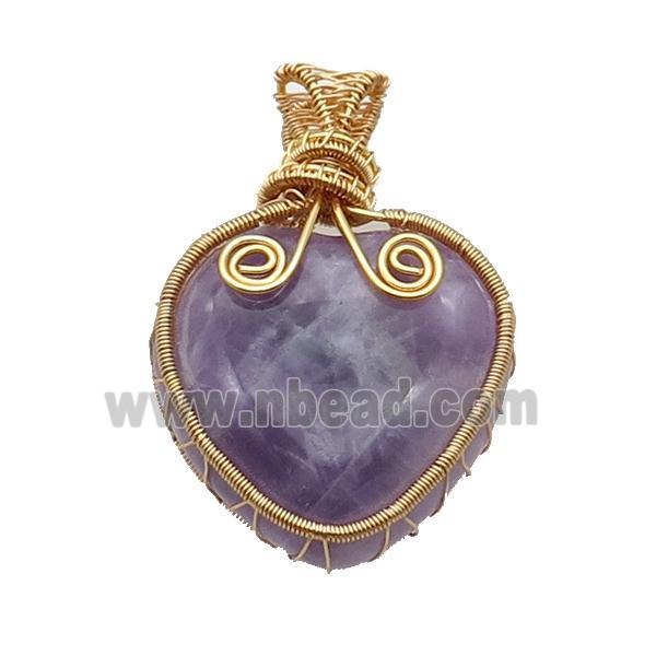 Purple Amethyst Heart Pendant Wire Wrapped