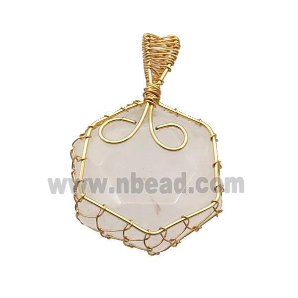 White Crystal Quartz Hexagon Pendant Wire Wrapped