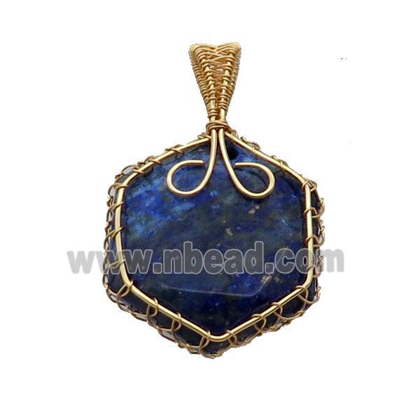 Blue Lapis Lazuli Hexagon Pendant Wire Wrapped