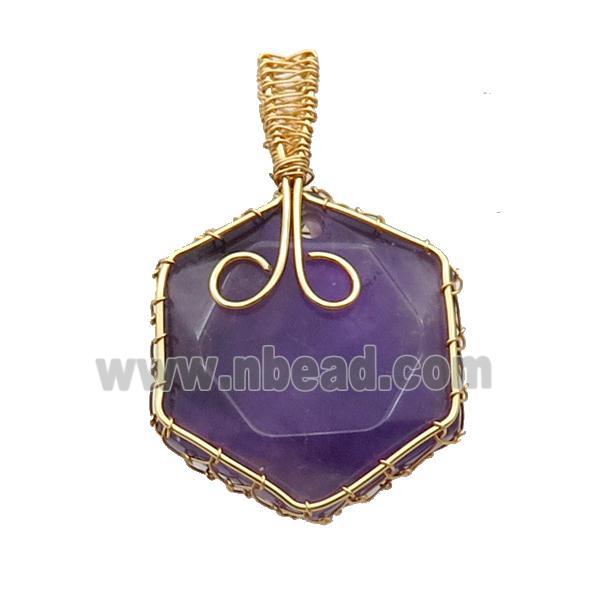 Purple Amethyst Hexagon Pendant Wire Wrapped