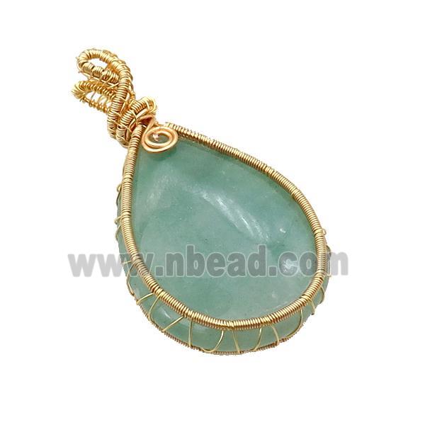 Green Aventurine Teardrop Pendant Wire Wrapped