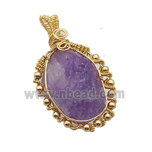 Purple Amethyst Pendant Freeform Wire Wrapped