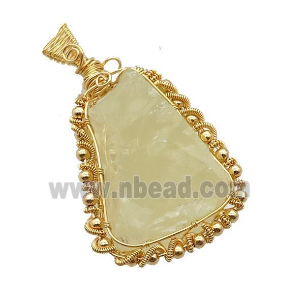 Lemon Quartz Pendant Freeform Wire Wrapped