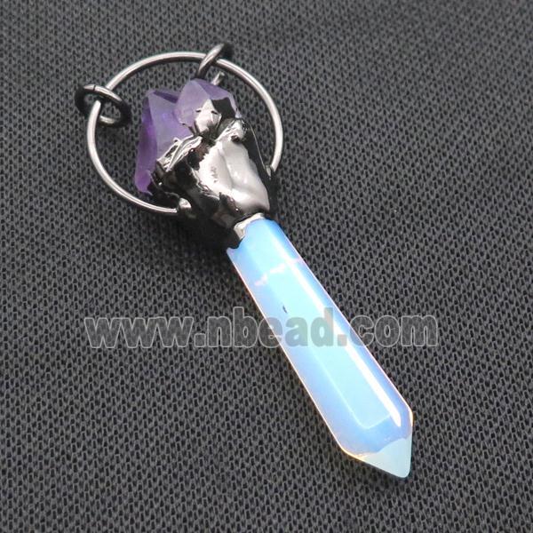 White Opalite Pendulum Pendant With Amethyst Black Plated