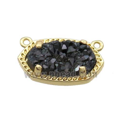 Black Quartz Druzy Oval Pendant Gold Plated