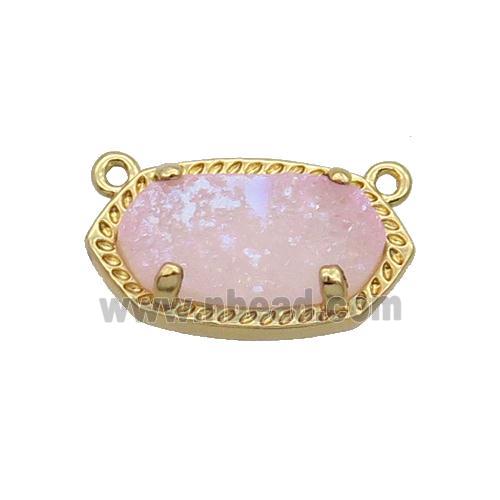 Pink Quartz Druzy Oval Pendant Gold Plated