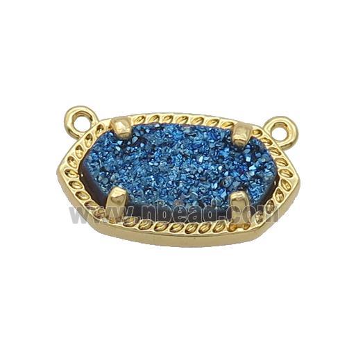 Blue Quartz Druzy Oval Pendant Gold Plated