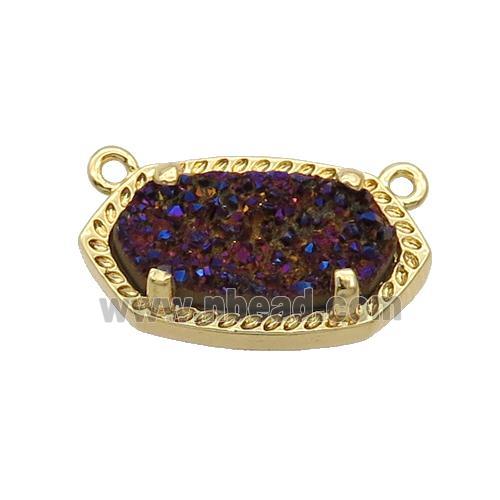 Purple Quartz Druzy Oval Pendant Gold Plated