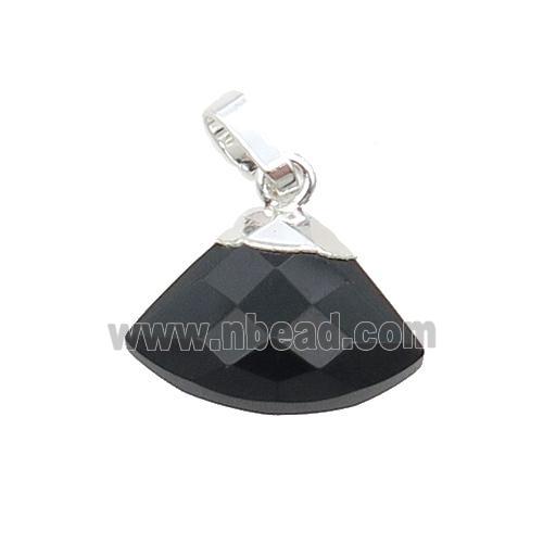 Black Onyx Agate Fan Pendant Silver Plated