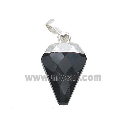 Black Onyx Agate Arrowhead Pendant Silver Plated