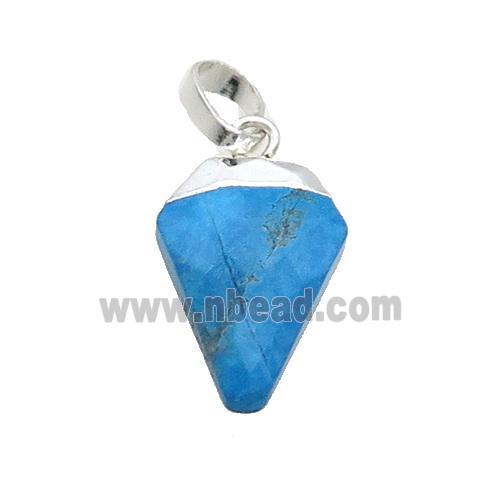 Blue Turquoise Arrowhead Pendant Dye Silver Plated