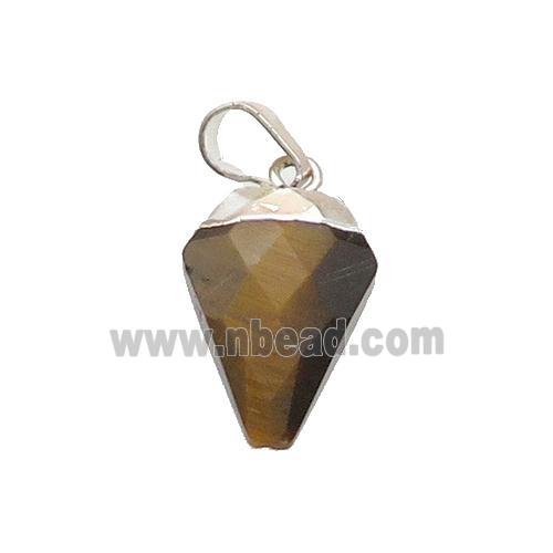 Tiger Eye Stone Arrowhead Pendant Silver Plated