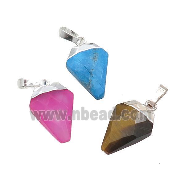 Mix Gemstone Arrowhead Pendant Silver Plated